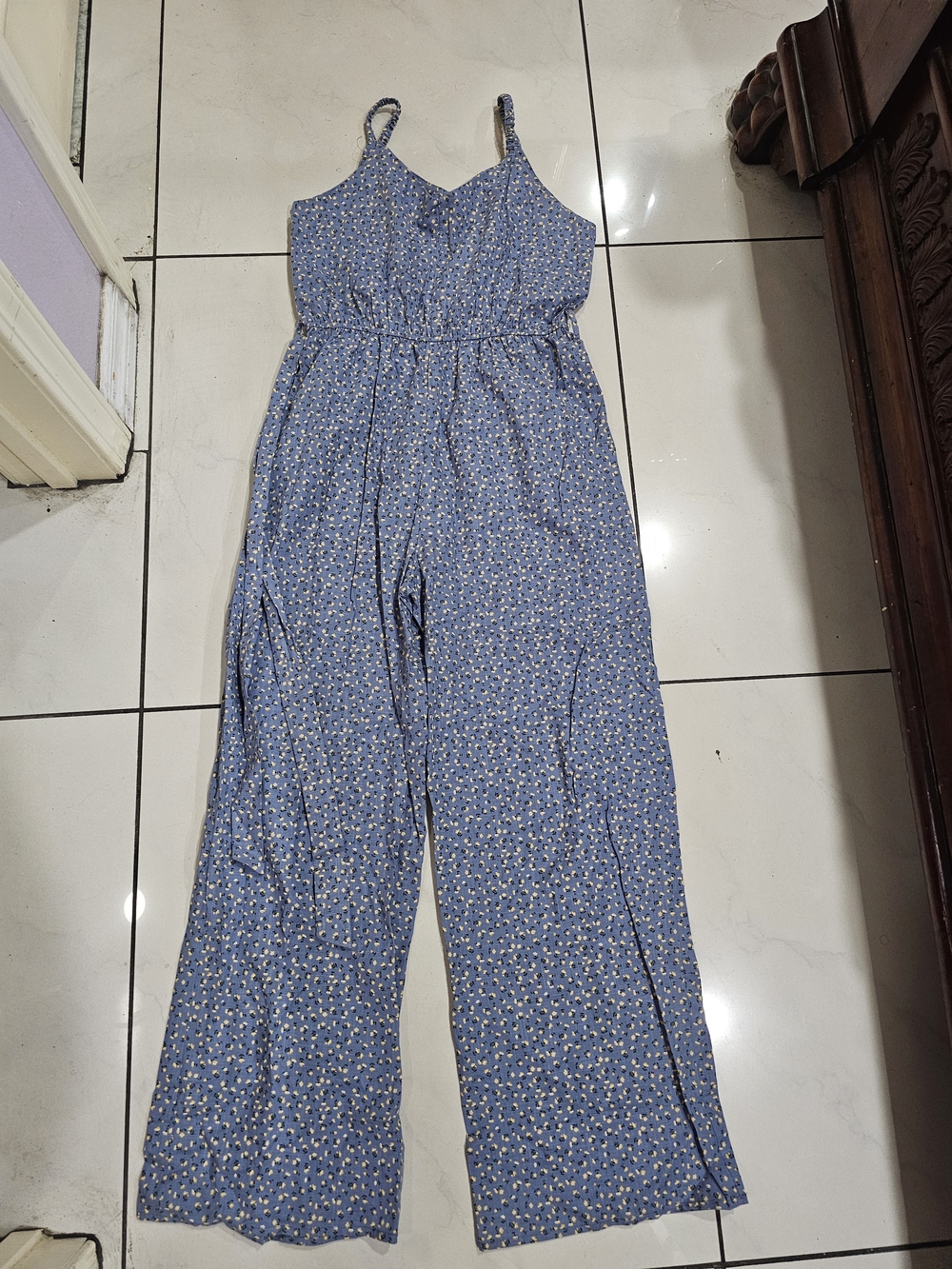 Joules Blue Floral Wide-Leg Spaghetti-Strap Jumpsuit